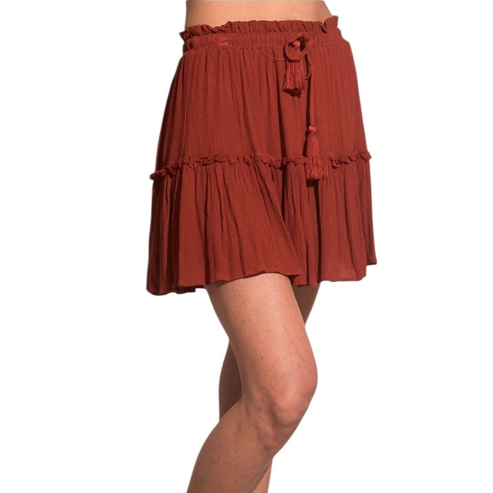 NWT Elan Women’s Orange Tiered Ruffled Mini Skirt Sz L